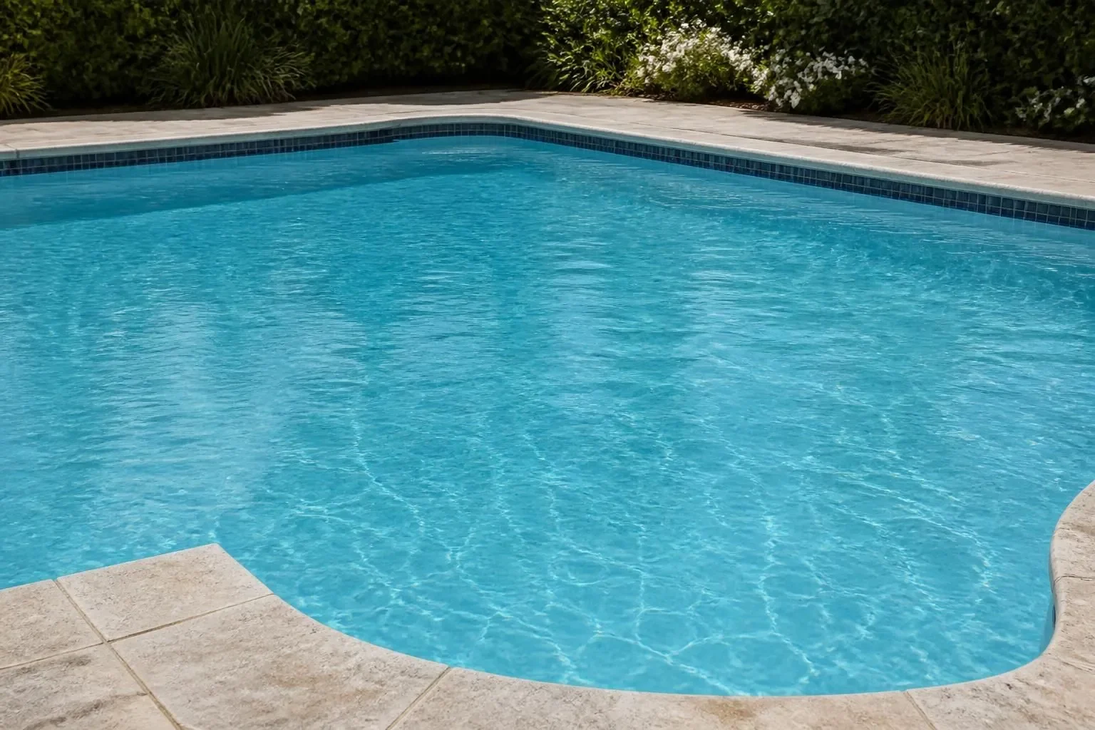 A restored pool with clear blue water after cleanup.